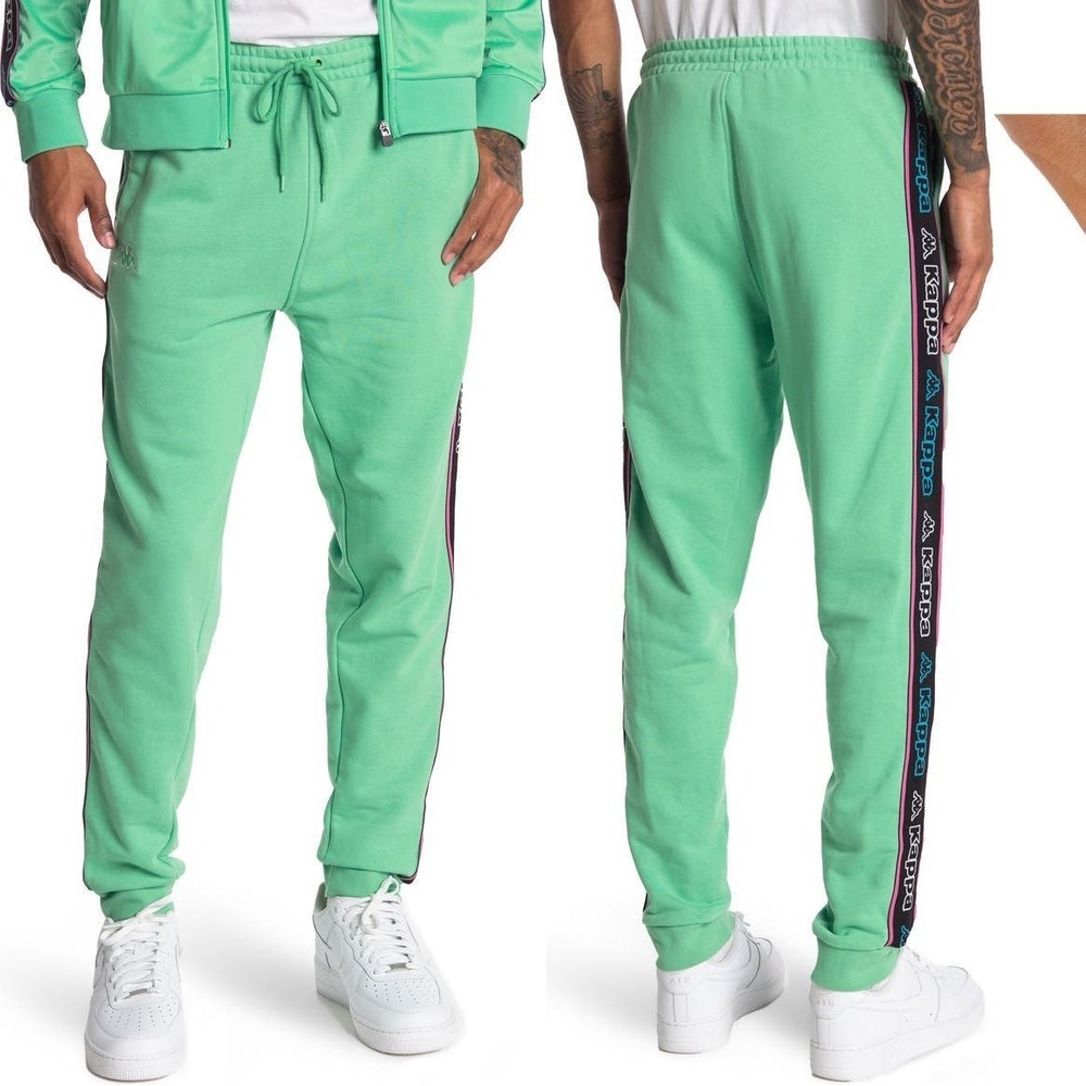 Kappa Logo Tape Anira 2 Green Blue Jogger Sweatpants White New Mens Medium